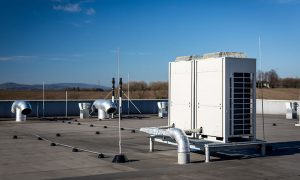 A commercial HVAC system on the roof of a building.